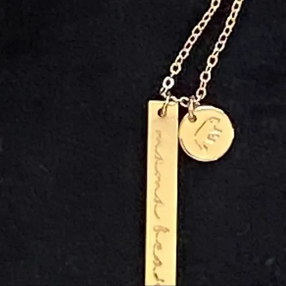 Mama Bear Dainty Two Charm Stamped Gold Charm Necklace NWT - Picture 5 of 10